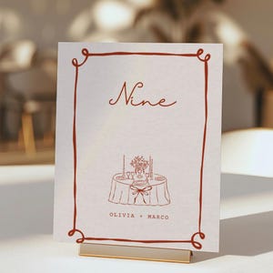 Handgezeichnete Tischnummer Vorlage, wunderliche Hochzeitstisch Schilder, illustrierte Tischkarte druckbar, bearbeitbares minimalistisches Sitzschild-WD106