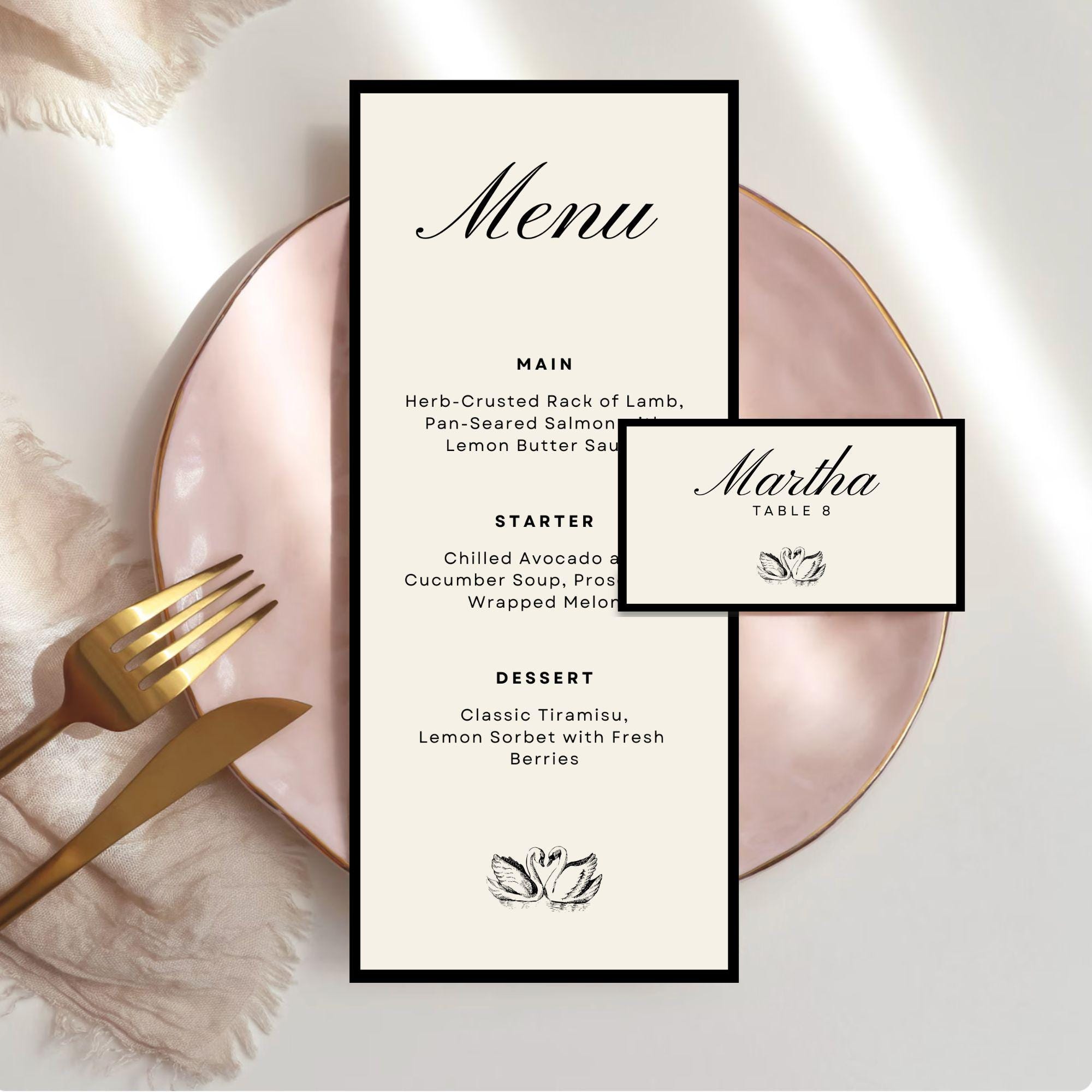Black White Wedding Menu With Backside Welcome +thank You +share Photos ...