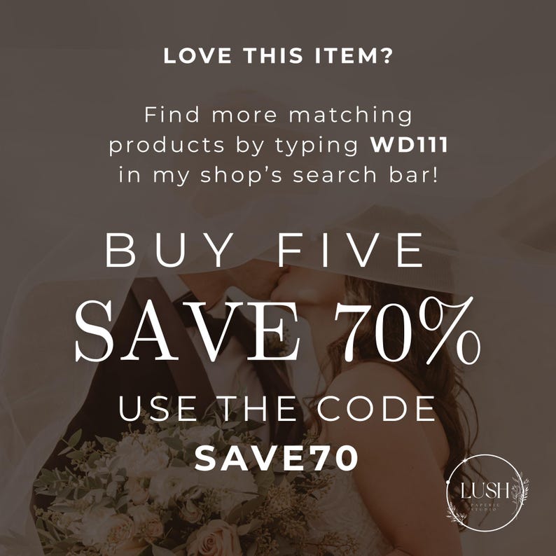 May include: Image with text: "LOVE THIS ITEM? Find more matching products by typing WD111 in my shop's search bar! BUY FIVE SAVE 70% USE THE CODE SAVE70." A couple is kissing, with a bouquet of flowers in the foreground.