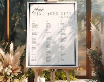 Old Money Luxury Wedding Alphabetical Seating Chart, Seating Poster, Seating Sign, Editable Guest List Poster Canva Reception Sign - WD013