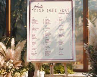 Weinrote Alphabetischer Sitzplan Vorlage, Sitzplan für Hochzeiten, Altes Geld, Rot & Creme Sitzplan, Sitzplan Sitzplan Sitzplan Vorlage, Sitzplan Sitzplan Vorlage - WH015