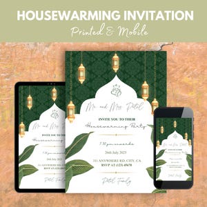 Traditionele Indiase housewarminguitnodiging | Olijfkleurige en gouden Griha Pravesh-kaart | Bewerkbare nieuwe uitnodiging voor thuisfeest | Aangepaste digitale afdrukbare