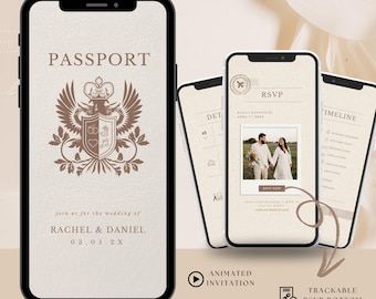 Digital Passport Wedding Invitation with Music & Animation, Interactive Destination Wedding Invite, Trackable RSVP, Editable Travel Wedding