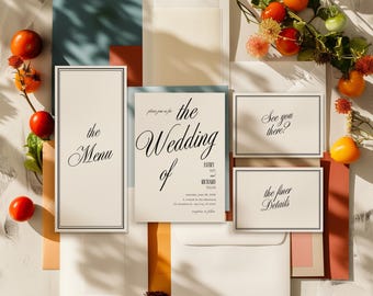 Elegant Luxury Old Money Wedding Invitation Suite, Minimalist Modern Black White Calligraphy Design,Classic Editable Canva Template - WD013