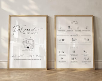 Polaroid-Gästebuch Schild Vorlage, Instax Anleitung Hochzeit Gästebuch Schild, Minimalistisches Foto-Gästebuch Druckbar Canva Digitaler Download
