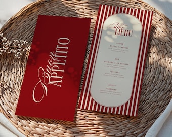 Plantilla de menú de boda en color burdeos, menú de recepción de estilo clásico, elegante tarjeta de menú de cena de lujo, plantilla editable en Canva, menú imprimible - WD018