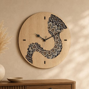 7 lagen houten mandala klok SVG, meerlaags lasergesneden bestand (digitale download)
