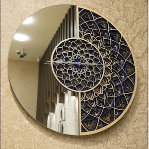 Archivo digital de 6 capas 3D/Multicapa, diseño creativo de espejo y reloj, cortado con láser, arte mural de mandala SVG, dxf, dwg, pdf