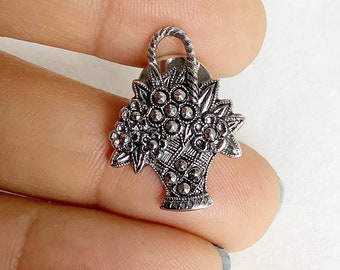 AVON tack pin silver tone basket with faux marcasite