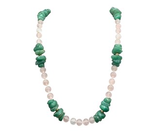Pink Quartz Aventurine Necklace Handmade Green Crystal Stone Necklace