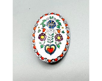 Vintage Hand Painted Folk Art Pin Brooch Enamel Flowers Colorful Costume Jewelry