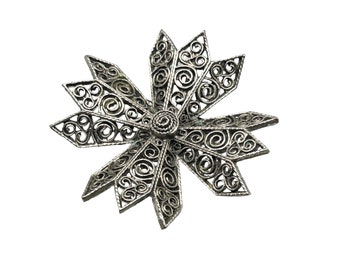 Vintage Silver Tone Maltese Cross Pin Brooch Pendant Openwork Filigree Design