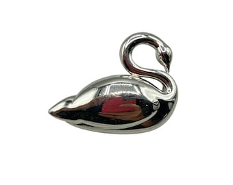 Silver Swan Pin Brooch Bird Animal Figural Pin Shiny Silver Color
