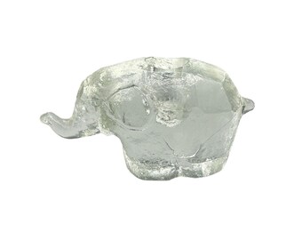 Midcentury Sasaki Crystal Elephant Candle Holder Japan Textured Ice Block Design