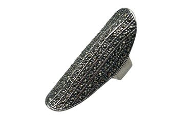 Armor Ring Size 7 Sterling Silver And Marcasite Elongated Statement Silver 925