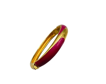Monet Bracelet Gold Tone & Fuchsia Pink Enamel Hinged Bangle Bracelet