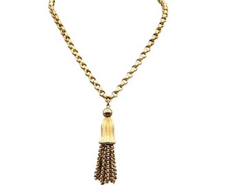Vintage Trifari Gold Tone Tassel Necklace Older Quality Chain And Pendant