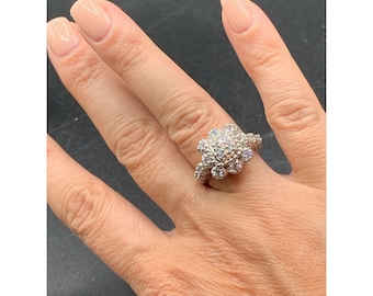 Judith Ripka Ring Size 7 Sterling Silver 925 CZ Cocktail Ring Domed Flower Designer
