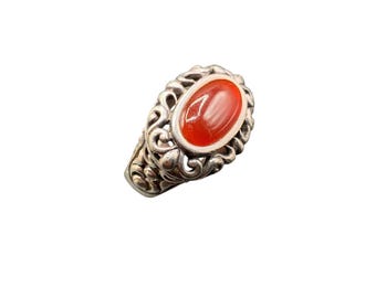 Carnelian Ring Size 6.5 Sterling SIlver Oval Stone Ornate Ring Red Stone Ring
