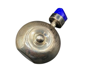Taxco Sterling Perfume Bottle Vintage Mid Century Puffy Bottle With Blue Stone Cap