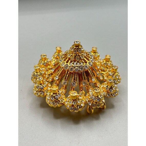 Statement Brooch Gold Tone Clear Rhinestones High… - image 4