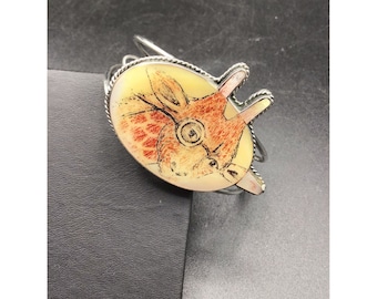 Unusual Giraffe Cuff Bracelet Handmade Hand Painted on Shell Numbered Bracelet