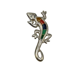Carolyn Pollack Relios Sterling Silver Multistone Inlay Lizard Brooch Southwest