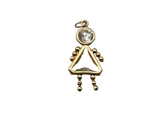 14K Gold Girl Charm Clear CZ Stone Small Charm Pendant Popular 70s Jewelry