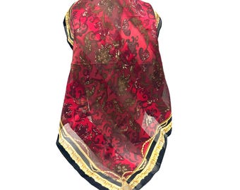 Liz Claiborne Womens Soft Silk Scarf 20" x 20" Red & Gold Paisley Pattern
