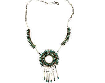 1960s Zuni Turquoise Sterling Silver Signed Edaakie Native American Necklace