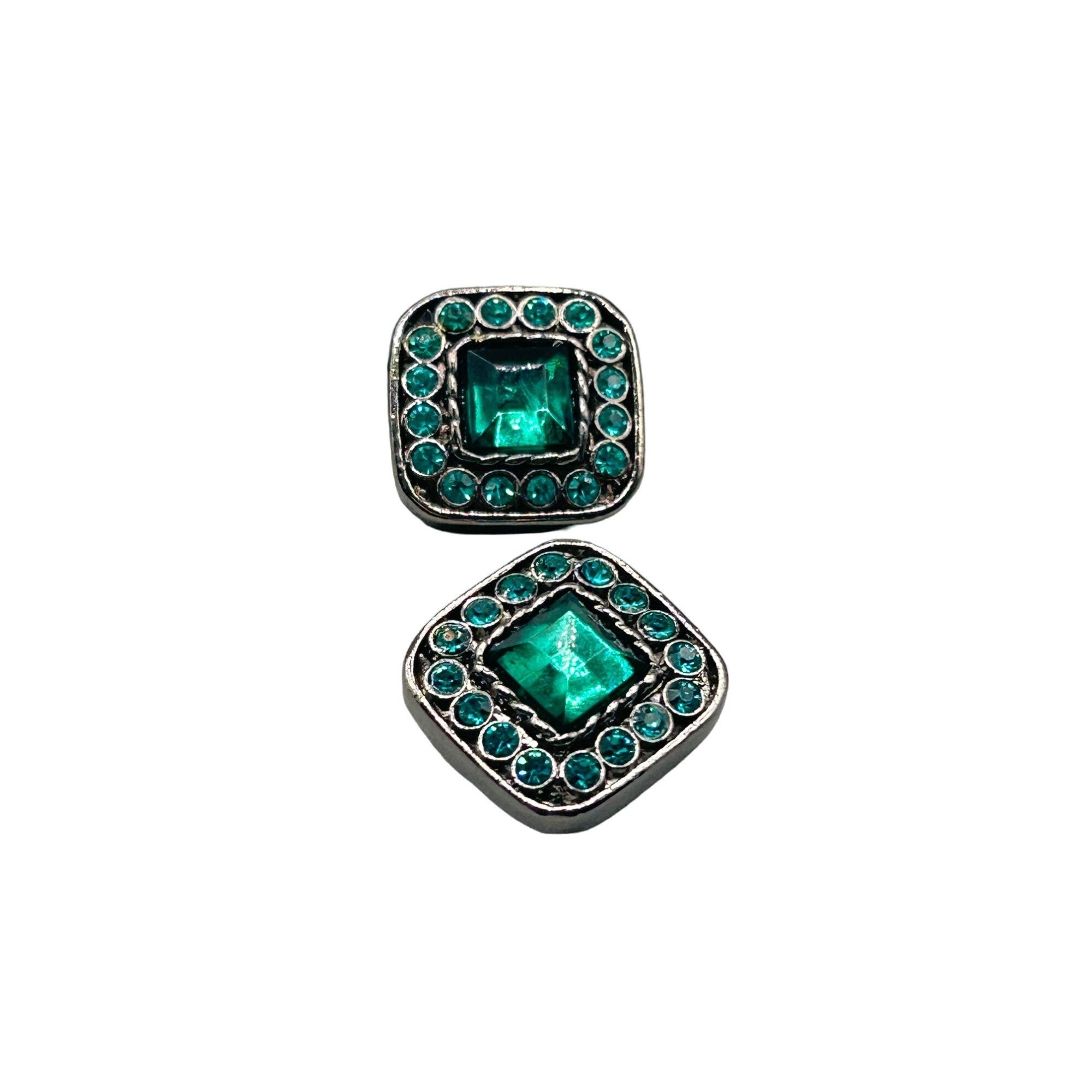 Boucles D'Oreilles Clips Vintage Ambrolithe Vert Foncé Sur Métal Cuivre Jaune