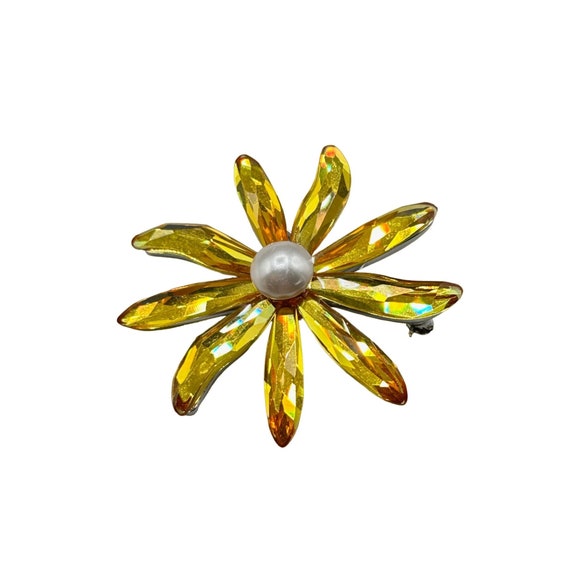 Signed SWAROVSKI Flower Pin Brooch Daisy Yellow C… - image 1