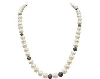 Genuine Freshwater Pearls Necklace With Filigree Beads Accents Sterling Silver 925