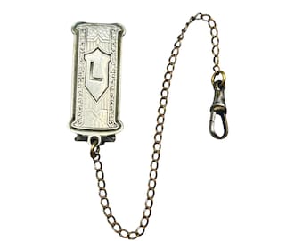 Vintage Art Deco Belt Loop Pocket Watch Fob Chain Silver Plated Monogram L