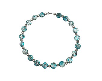 Turquoise Composite Necklace Semi Rigid Beads Lentil Beads On Sterling Wire