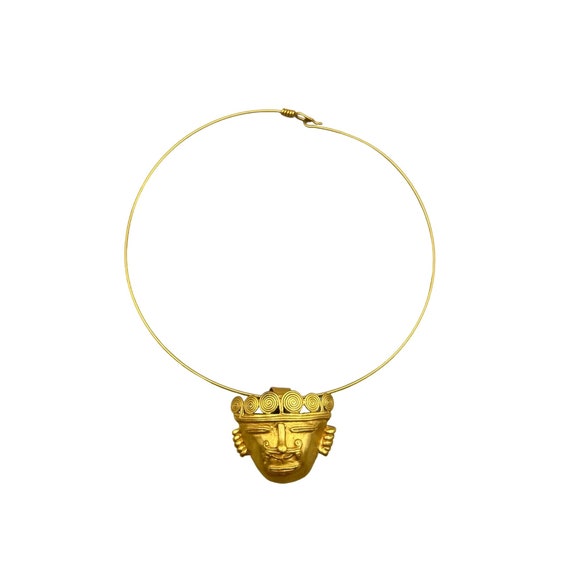 Matte Gold Color Ethnic Face Mask Pendant Pin Bro… - image 1