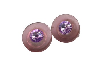 Vintage Purple Rivoli Stones Clip On Earrings Lucite Plastic Clips 80s Jewelry