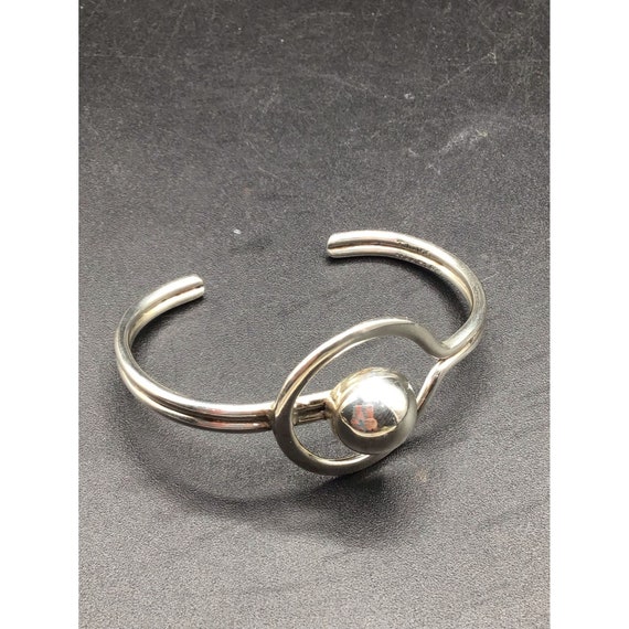 Modernist Taxco Cuff Bracelet Sterling Silver Hoo… - image 2