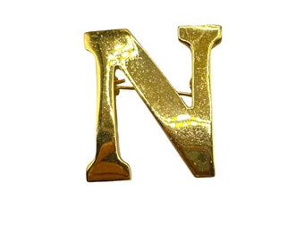 Vintage Anne Klein Letter N Pin Brooch Monogram Letter Name with N Gold Tone Pin