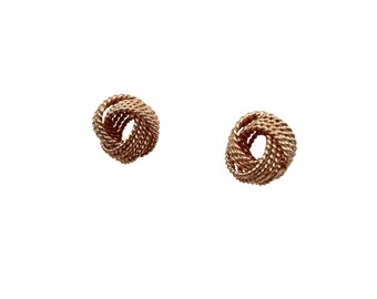 Rose Gold Plated Sterling Silver Knot Earrings Textured Rope Design Studs