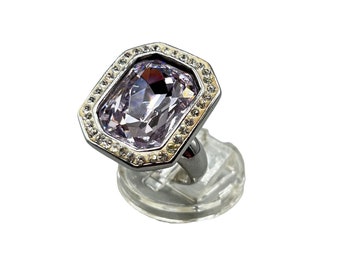 Purple Glass Ring Lilac Violet Color Colorful Ring Size 7 Silver Tone Setting