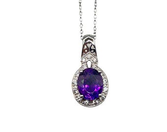 Sterling Silver Amethyst Pendant Necklace CZ Stones Delicate Dainty Fancy Jewelry