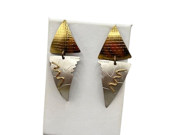 David BADMAN Handcrafted Mix Metals Earrings Sterling Silver Geometric Dangles