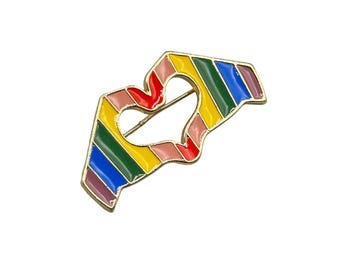 Love Pride Rainbow Pin Brooch Tack Pin Colorful Enamel Hands Heart Shaped