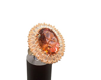 Spinel and White Topaz Sterling Silver Ring with Rose Gold Overlay Size 7