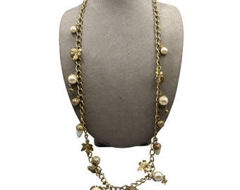 1928 BRAND Long Necklace Autumn Fall Themed Long Chain With Pearls And Pinecones Charms