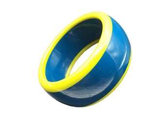 Blue & Green Chunky Bangle Wide Plastic Funky Two Tone Bracelet