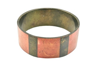 Vintage Apple Coral Sponge Coral Inlay Brass Bangle Bracelet Wide Ethnic Jewelry