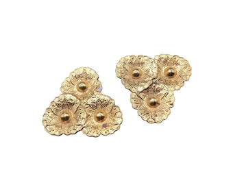 Pair of Dress Clips Gold Gilt Triple Flowers Design Antique Style Clips