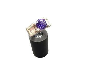 Sterling Silver Ring With Cz & Purple Stone 925 Silver Size 6 Vintage Ring